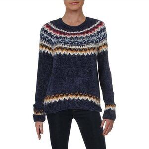 Aqua Fairisle Chenille Eyelash Navy Sweater Size M